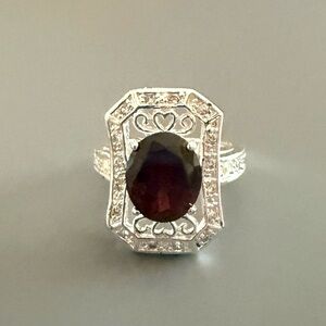 Filigree Statement Ring 925 Solid Sterling Silver Ring Red Crystal  SZ 8 NWOT